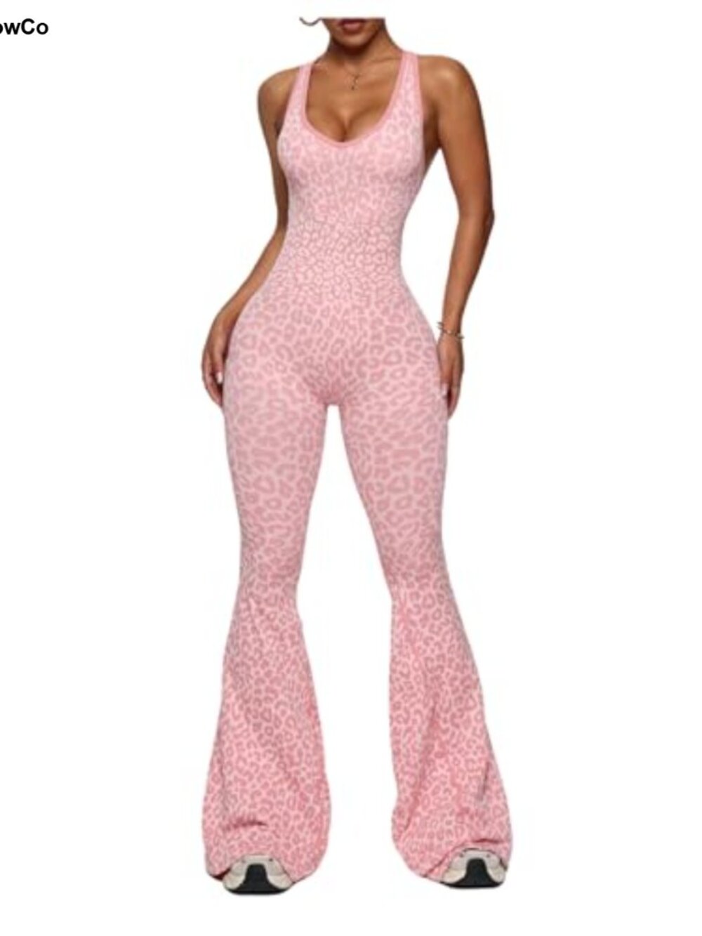 Verdusa Women's Cheetah Print Workout Jumpsuit Sleeveless Flared Leg Yoga
